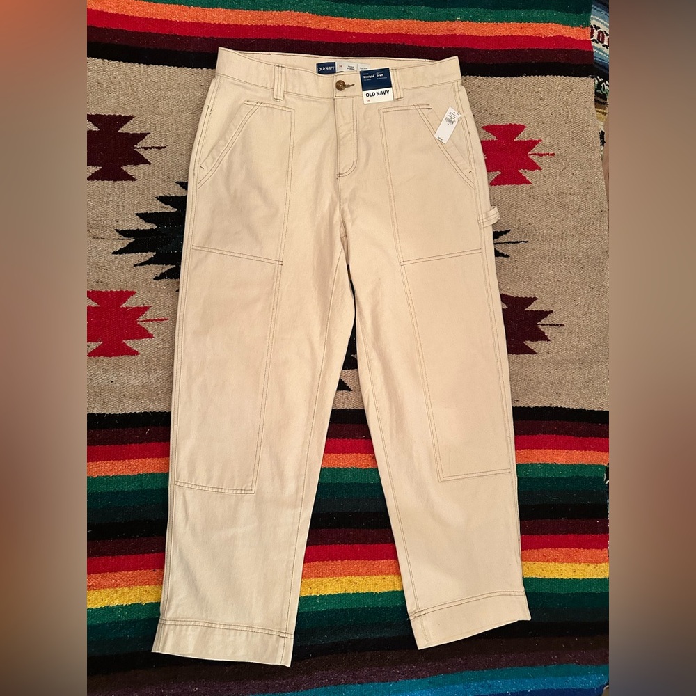 NWT Old Navy Women's Tan Beige Utility high Waisted Pants Trousers 14 - Picture 8 of 10